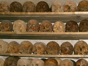 Выставка черепов в подземном склепе францисканского конвента в Вене